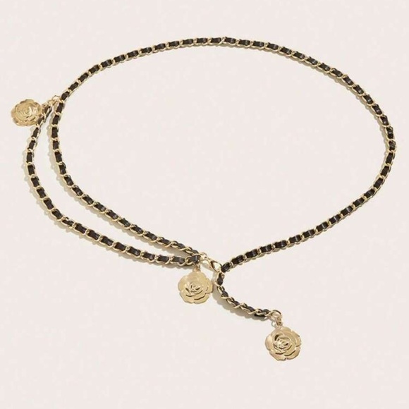 Gold and Black Chain Belt, Black Faux Leather and Gold Chain Belt - Picture 4 of 8